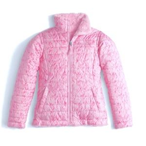 The North Face Girl Reversible Mossbud Swirl Jacket Coy Pink Fur girls 14/16
